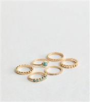 Gold Tone 6 Pack of Multi Stacking Rings New Look