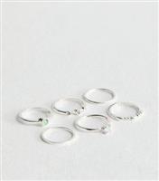 6 Pack Silver Diamant Mixed Rings New Look