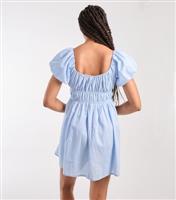 Women's Blue Puff-Sleeve Cotton Mini Dress Pink Vanilla New Look