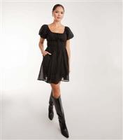 Women's Black Puff Sleeve Mini Dress Pink Vanilla New Look