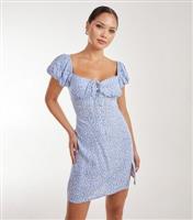 Women's Blue Floral Ditsy Print Mini Milkmaid Dress Pink Vanilla New Look