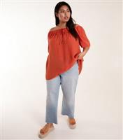 Women's Plus Size Orange Bardot Top Curves Blue Vanilla New Look