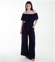 Women's Glitter Stripe Bardot Wide Leg Jumpsuit Blue Vanilla New Look