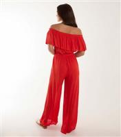 Women's Red Metallic Stripe Bardot Jumpsuit Blue Vanilla New Look