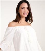 Women's Off White Bardot Mini Tunic Dress Blue Vanilla New Look