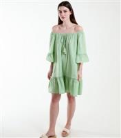 Women's Light Green Cotton Bardot Mini Dress Blue Vanilla New Look