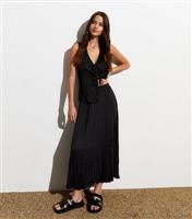 Women's Black Crinkle Pleated Midi Skirt New Look