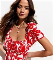 Women's Red Pineapple Patterned Milkmaid Mini Dress New Look