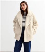 Women's Off White Short Borg Coat New Look