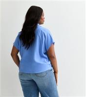 Women's Plus Size Pale Blue Linen-Blend Tie Front Shirt Curves New Look