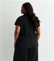 Women's Plus Size Black Pliss T-Shirt Curves New Look