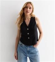 Women's Black Button Front Waistcoat New Look