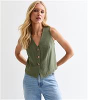 Women's Khaki Green Button Front Waistcoat New Look