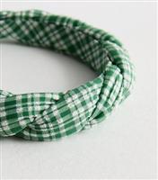 Green Gingham Twist Padded Headband New Look