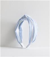 Blue Stripe Knot Headband New Look