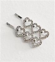 Silver 2 Pack Diamante Heart Hair Slides New Look