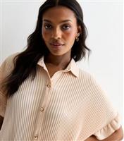 Women's Stone Oversized Ruffle Plisse Shirt Cameo Rose New Look