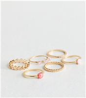 6 Pack Gold and Peach Mixed Rings New Look