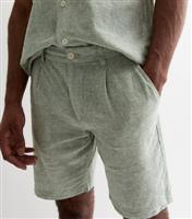 Men's Olive Linen Blend Shorts Jack & Jones New Look