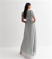 Women's Grey Sequin Ruffle Wrap Maxi Dress Gini London New Look