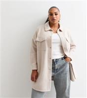 Women's Plus Size Cream Felted Press Stud Shacket Curves New Look