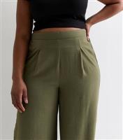 Women's Plus Size Khaki Green Wide Leg Culotte Trousers Curves New Look