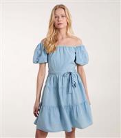 Women's Blue Puff Sleeve Tiered Mini Dress Blue Vanilla New Look