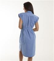 Women's Blue Cotton Belted Mini Shirt Dress Blue Vanilla New Look