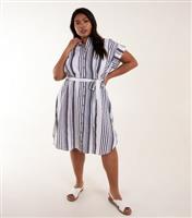 Women's Plus Size Blue Stripe Shirt Midi Dress Curves Blue Vanilla New Look