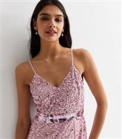 Gini London Mid Pink Sequin Strappy Maxi Dress New Look