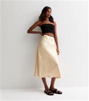 Women's Beige Satin Midi Skirt Gini London New Look