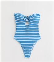 Women's Blue Striped Textured Swimsuit Gini London New Look
