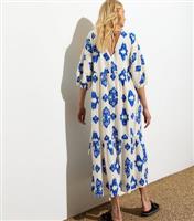 Women's White Cotton Ikat V-Neck Smock Midi Dress New Look
