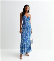 Women's Blue Floral Strappy Maxi Dress Gini London New Look