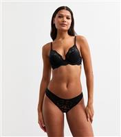 Women's Black Floral-Lace Brazilian Briefs New Look