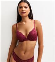 Women's Burgundy Floral Lace Boost Bra New Look