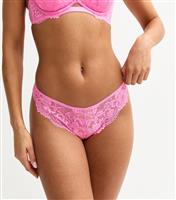 Women's Bright Pink Lace Thong New Look