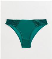 Women's Green Floral Embroidery Brazilian Briefs New Look