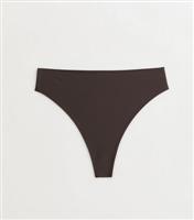 Women's Brown Smooth High Waisted High Leg Thong New Look