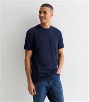 Men's Navy Textured Short Sleeve T-Shirt New Look