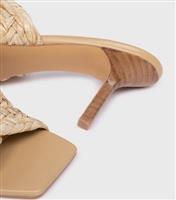 Women's Stone Woven Heeled Mules London Rebel New Look