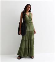 Women's Olive Shirred Waist Maxi Dress Gini London New Look