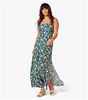 Women's Green Floral Square Neck Split Hem Maxi Dress Apricot New Look