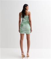 Women's Green Marble Mesh Strappy Mini Dress Pink Vanilla New Look