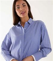 Women's Blue Stripe Contrast Cuff Shirt Blue Vanilla New Look