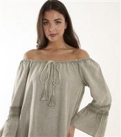 Women's Olive Lace Trim Bardot Mini Dress Blue Vanilla New Look