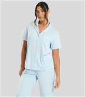 Women's Blue Short Sleeve Top and Trousers Pyjama Set Loungeable New Look