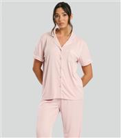 Women's Pink Short Sleeve Top and Trousers Pyjama Set Loungeable New Look