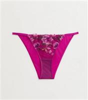 Women's Pink Rose Embroidered Tanga Brazilian Briefs New Look