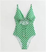 Women's Green Wave Print Cut Out Swimsuit Gini London New Look